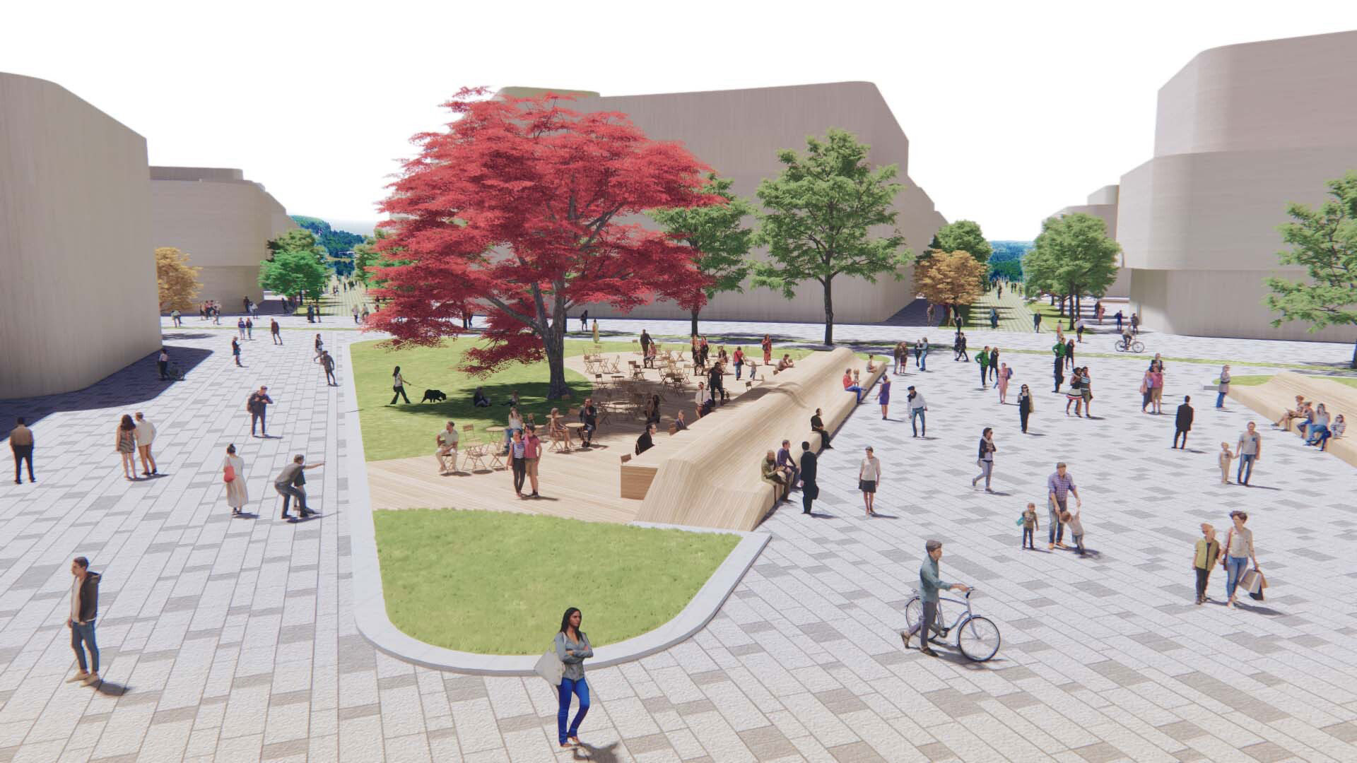 Milton campus walkway rendering.