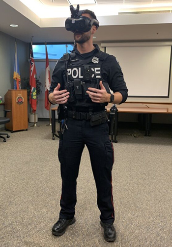 Officer wearing VR headset