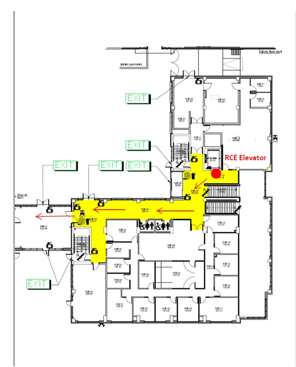 The image below shows the path from the East Wing elevator to the west wing