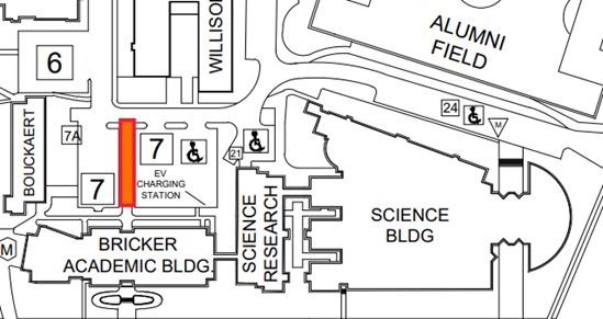 The map displays the location of the walkway closure outside of the Bricker Academic building.