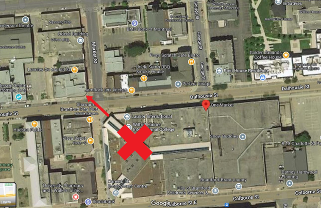 The image below shows the path from One Market to the SC Johnson building