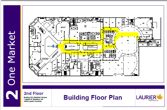 The image below shows the path from the second floor elevator to the East Wing Washrooms