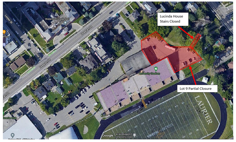 map displays temporary parking lot 9 closure