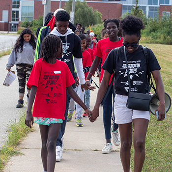 Young people walking in a group