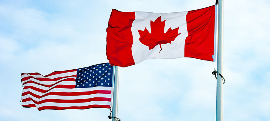 Canadian and American flags