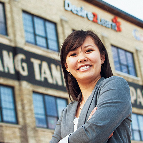 student outside Tannery Building